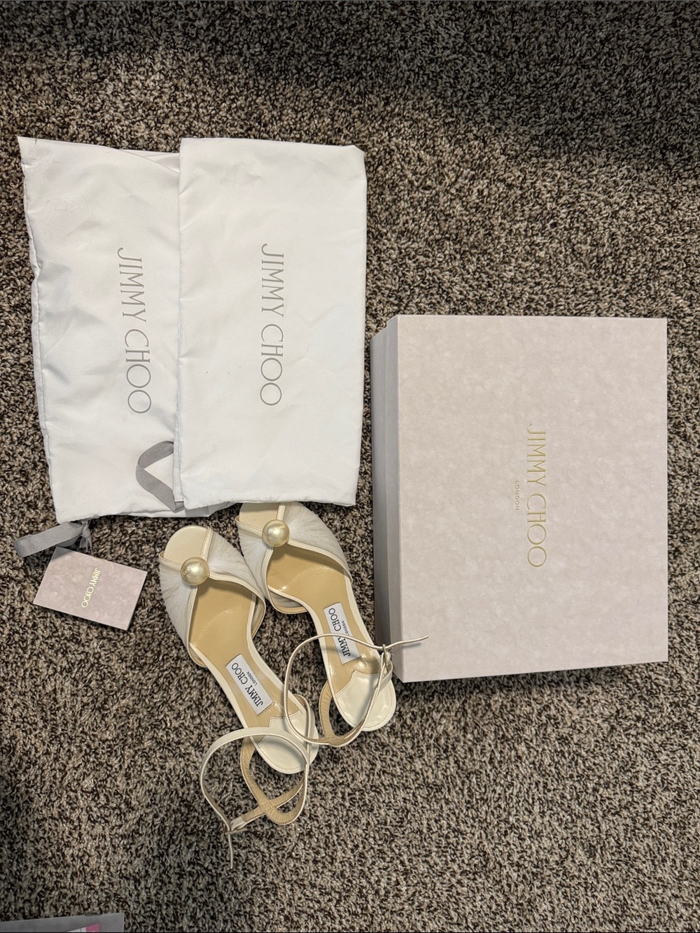Jimmy Choo Sacaria Tulle Pearly Ankle-Strap Sandals - Picture 3 of 15